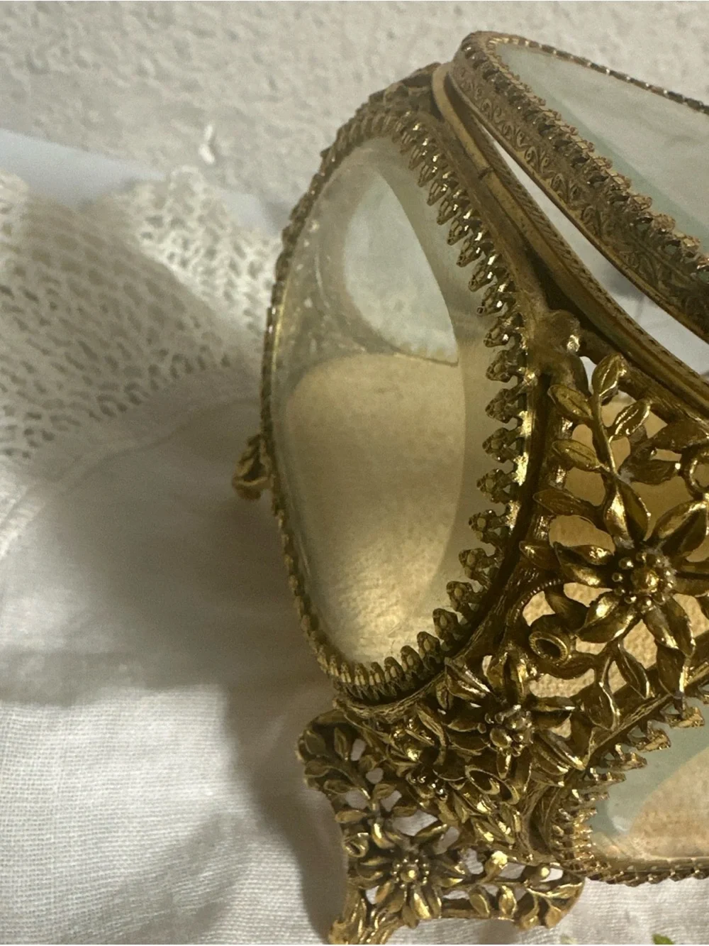 Gold Glass Jewelry Trinket Box - Elegant Decorative Jewelry Case